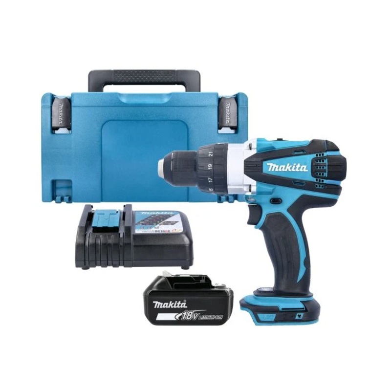 Makita 18V DHP458Z LXT Cordless 1/2″ 2-Speed Keyless Chuck Max 91Nm Combi Drill With 1 x 5Ah Battery, Charger & Case