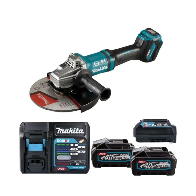 Makita Angle Grinder GA038G 40V Max XGT Cordless 230 mm Brushless Paddle Switch With 2 x 4.0Ah Batteries, Charger & Adaptor