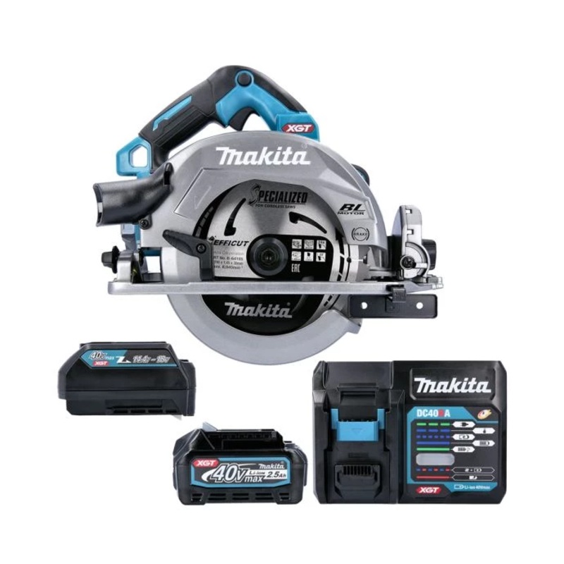 Makita Circular Saw HS004GZ 40V Max XGT 190mm Cordless Brushless AWS Robust Saw For Demanding Applications With 1 x 2.5Ah Battery, Charger & Adaptor