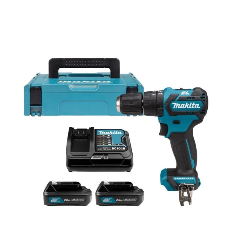 Makita Combi Drill HP332DSAJ 12V Max CXT Cordless Brushless 2-Speed Max 35Nm With 2 x 2.0Ah Batteries, Charger & Case