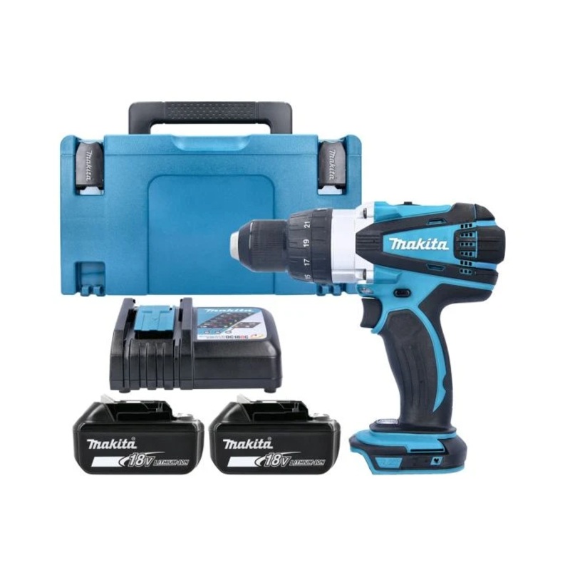 Makita DHP458Z 18V LXT Cordless 1/2″ 2-Speed Keyless Chuck Max 91Nm Combi Drill With 2 x 5Ah Batteries, Charger & Case