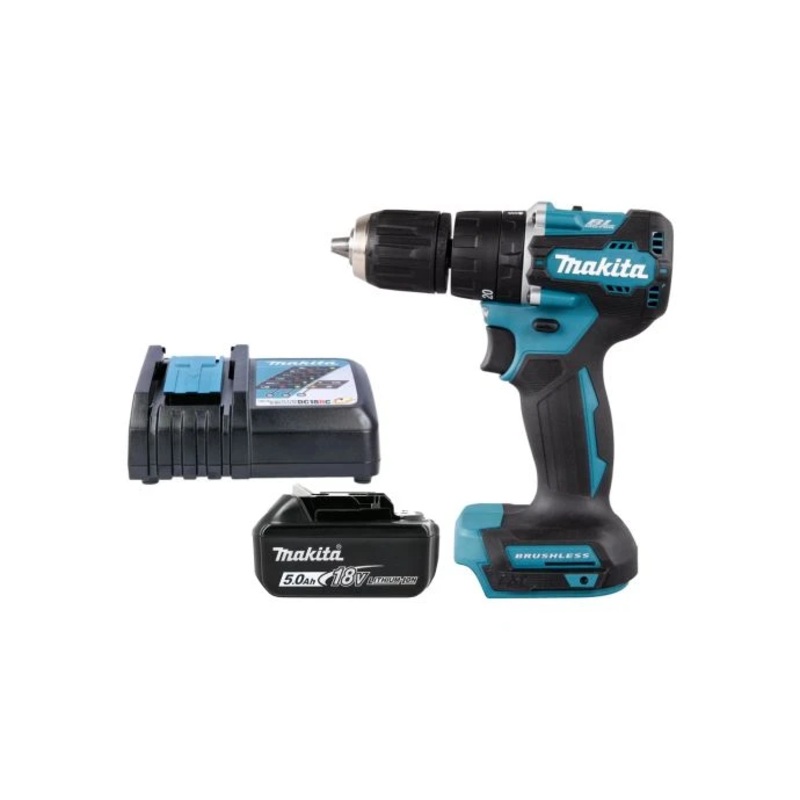 Makita DHP487RTX4 18V LXT Cordless Brushless 1/2″ 2-Speed Keyless Chuck Max 40Nm Combi Drill With 1 x 5.0Ah Battery & Charger
