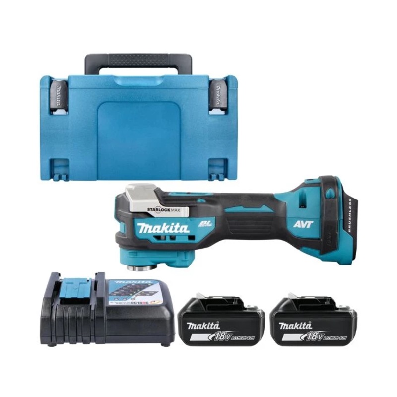 Makita Multi Tool DTM52Z 18V LXT Cordless Brushless Starlock Max Keyless With 2 x 5.0Ah Batteries, Charger & Case Type 3