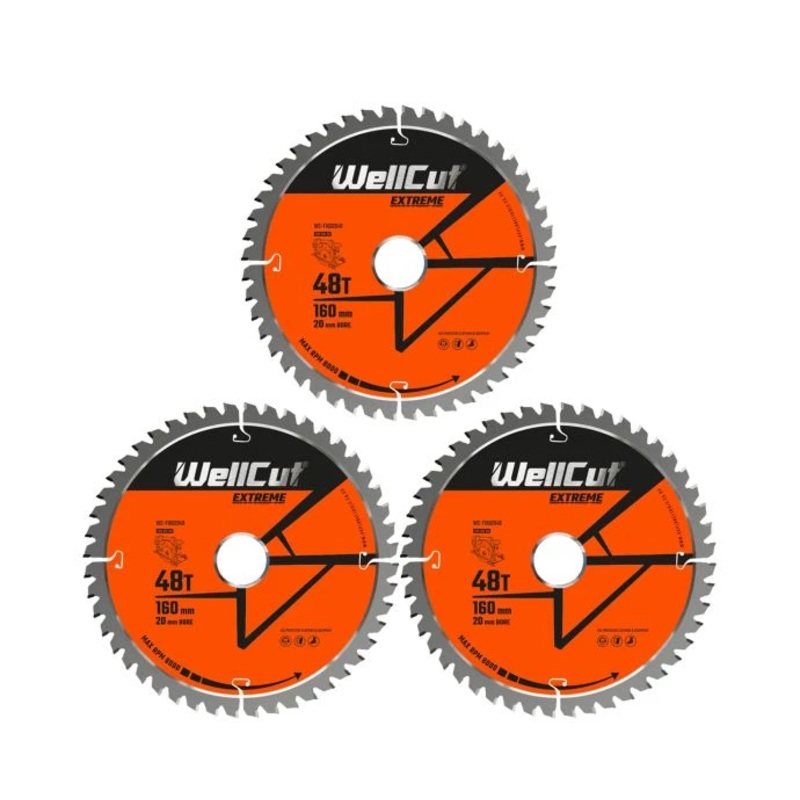 WellCut TCT Circular Saw Blades 160mm x 20mm x 48T Fine Cutting Wood Saw Blades Compatible with all Brands Pack of 3