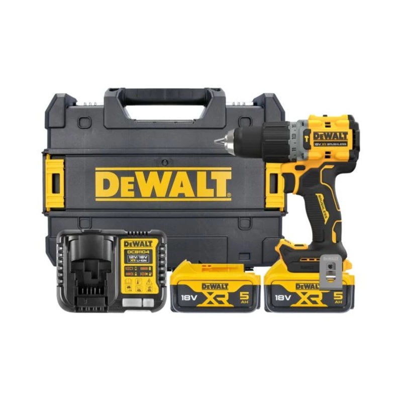 DeWalt DCD805P2T-GB 18V XR Cordless Brushless Combi Hammer Drill With 2 x 5.0Ah Batteries, Charger & Case