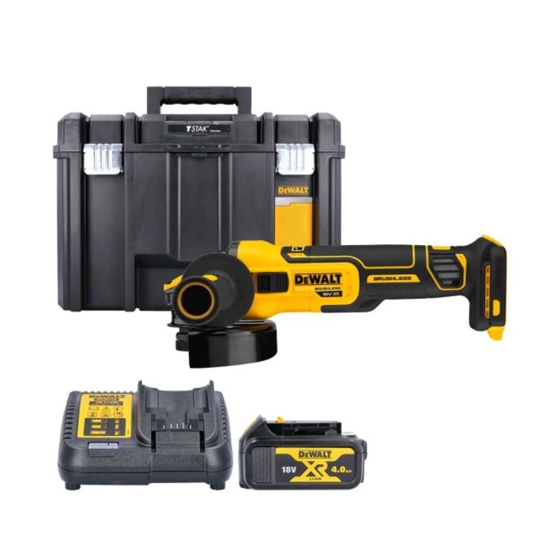 DeWalt DCG409 18V XR Brushless Flexvolt Advantage 125mm Angle Grinder With 1 x 4.0Ah Battery, Charger & TSTAK VI Case