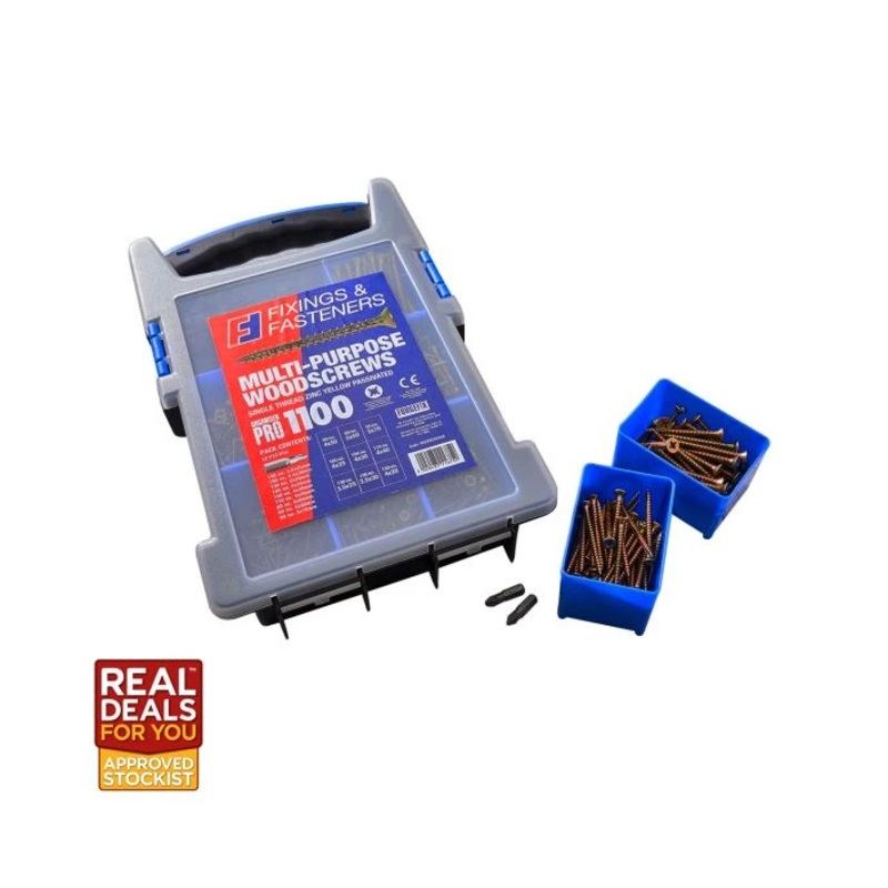 ForgeFix XMS22SCREWS Multi-Purpose 1100 Piece Wood Screw Kit With 2 x PZ2 Bits