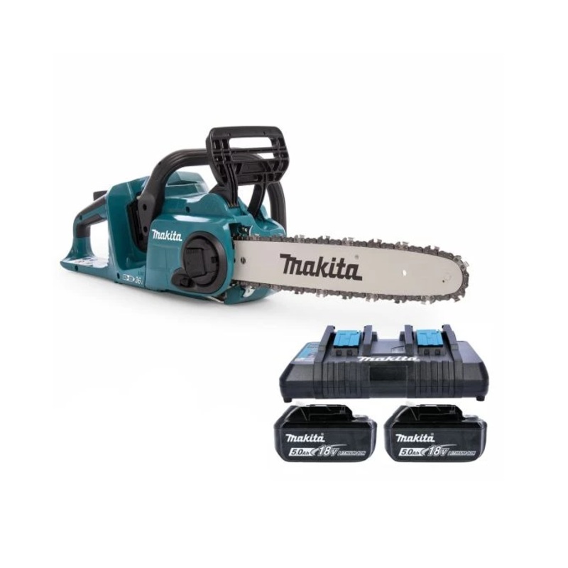 Makita Chainsaw DUC353PT2 18V/36V LXT Cordless Brushless 3/8″ Chain Pitch 350mm/14″ 1100W With 2 x 5.0Ah Batteries & Twin Port Charger