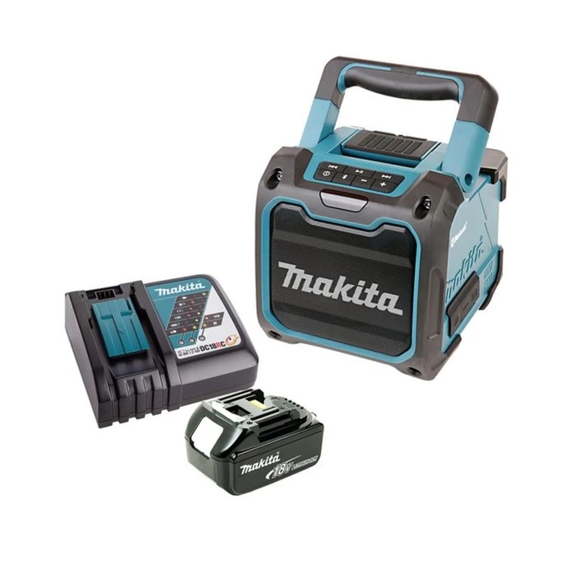 Makita Speaker DMR200 12V Max/18V CXT/LXT Cordless/AC Jobsite With Bluetooth, AUX & USB With 1 x 5.0Ah Battery & Charger