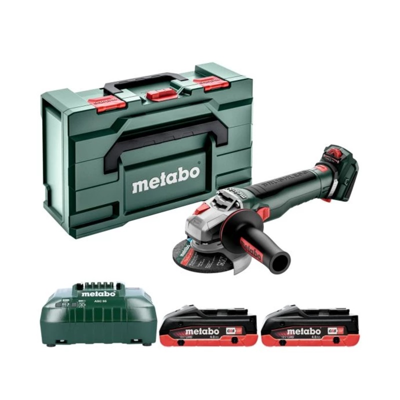 Metabo WVB 18 LT BL 11-115 Quick 18V Cordless Brushless 115mm Angle Grinder With 2 x 4.0Ah Batteries, Charger & MetaBox