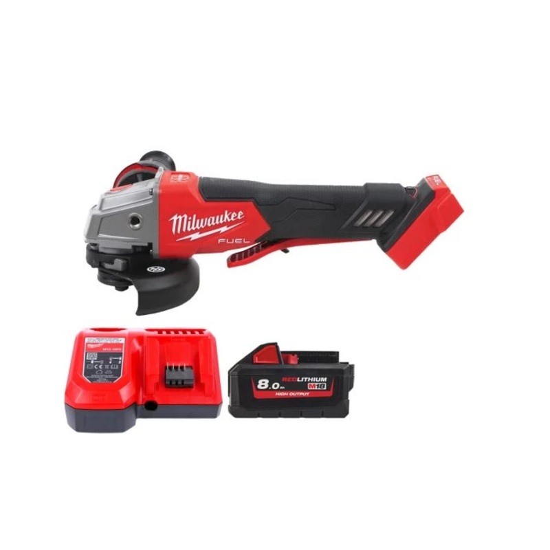 Milwaukee M18FSAGV115XPDB 18V Cordless Brushless 115mm FUEL Paddle Switch Angle Grinder With 1 x 8.0Ah Battery & Charger