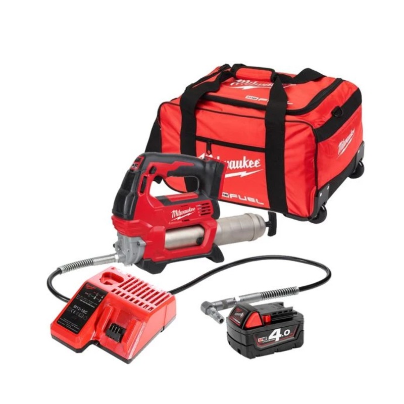 Milwaukee M18GG 18V Cordless Grease Gun With 1 x 4.0Ah Battery, Charger & 24″ Bag