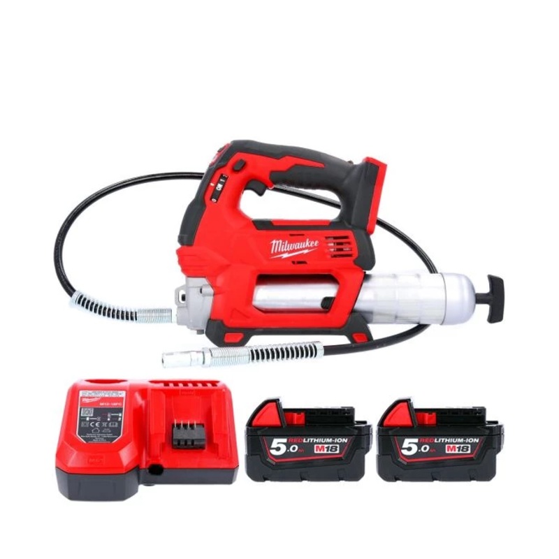 Milwaukee M18GG 18V Cordless Grease Gun With 2 x 5.0Ah Batteries & Charger
