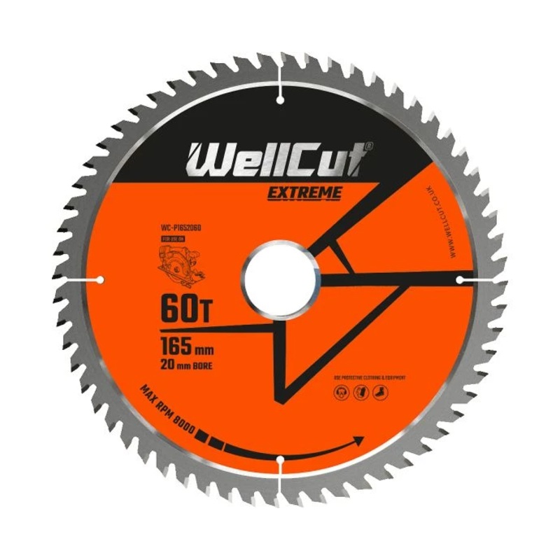WellCut TCT Circular Saw Blade 165mm x 20mm x 60T Fine Cutting Wood Saw Blade Compatible with all Brands