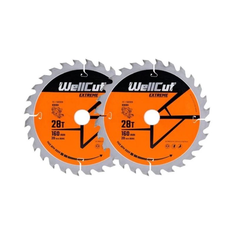 WellCut TCT Circular Saw Blades 160mm x 20mm x 28T Fine Cutting Wood Saw Blades Compatible with all Brands Pack of 2