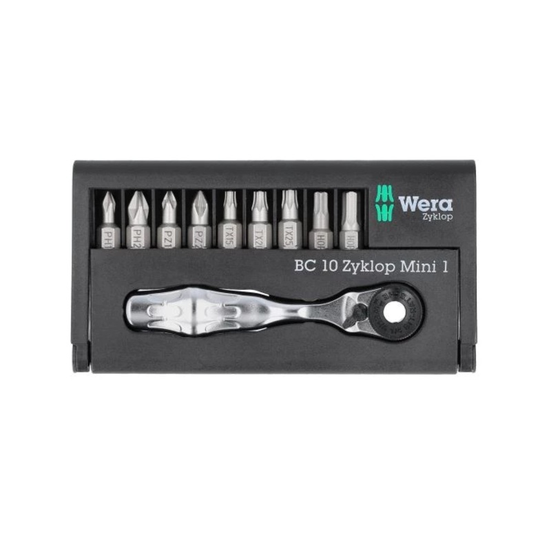 Wera 05073645001 1/4″ 10 Piece Zyklop Mini Ratchet & Bit-Check with Bits – 05073645001