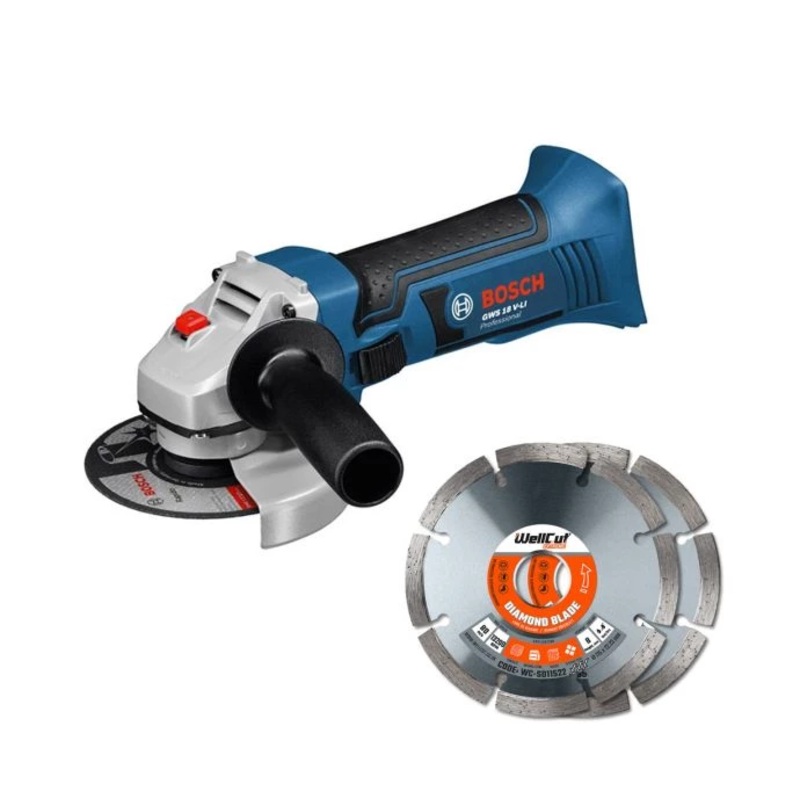 Bosch GWS 18 V-LI Cordless Angle Grinder 115mm With 2 x Diamond Blades