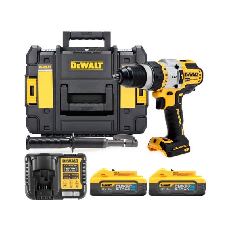 DeWalt DCD999H2T 18V XR Cordless Brushless Combi Drill With 2 x 5.0Ah Powerstack Batteries, Charger & Case