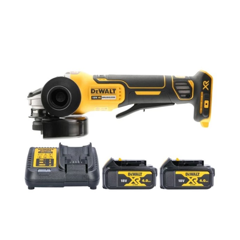 DeWalt DCG406 18V XR Cordless Brushless 125mm Angle Grinder With 2 x 4.0Ah Batteries & Charger