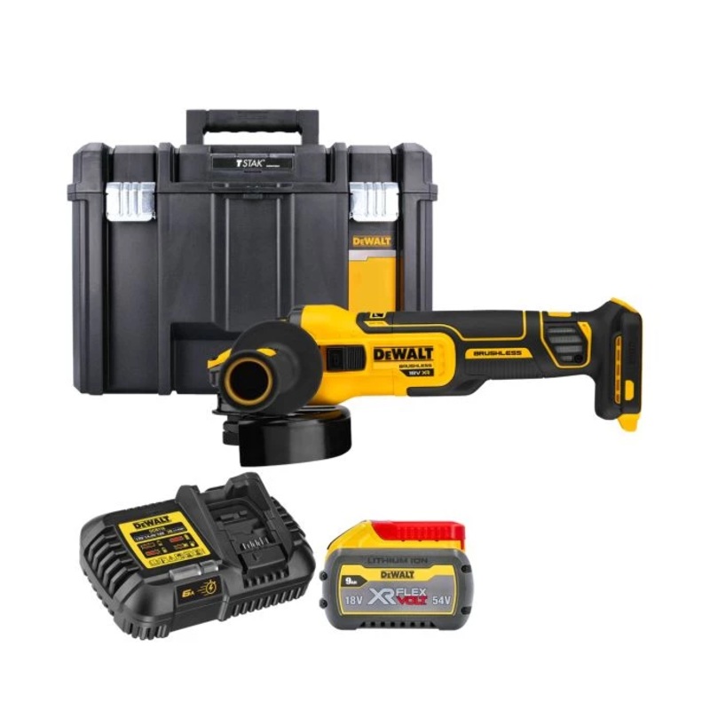 DeWalt DCG409 18V XR Brushless Flexvolt Advantage 125mm Angle Grinder With 1 x 9.0Ah Battery, Charger & TSTAK VI Case