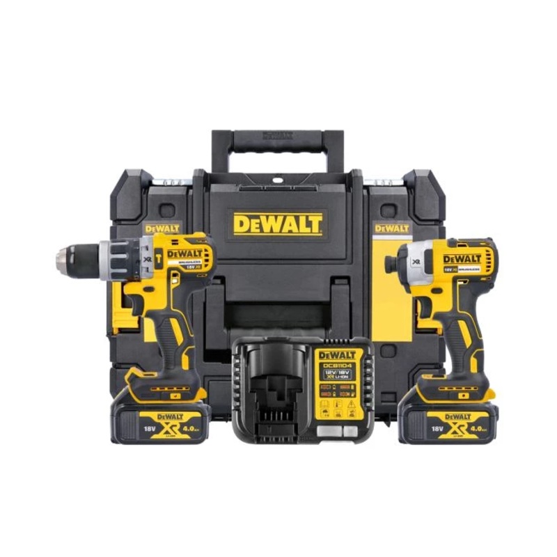 DeWalt DCK266M2T 18V XR Cordless Brushless Combi & Impact Driver Twin Pack With 2 x 4.0Ah Batteries, Charger & TSTAK Case