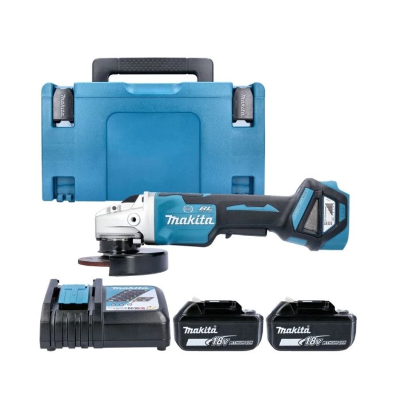 Makita Angle Grinder DGA469Z 18V LXT Cordless 115mm X-LOCK Brushless Paddle Switch With 2 x 3.0Ah Batteries, Charger & Case