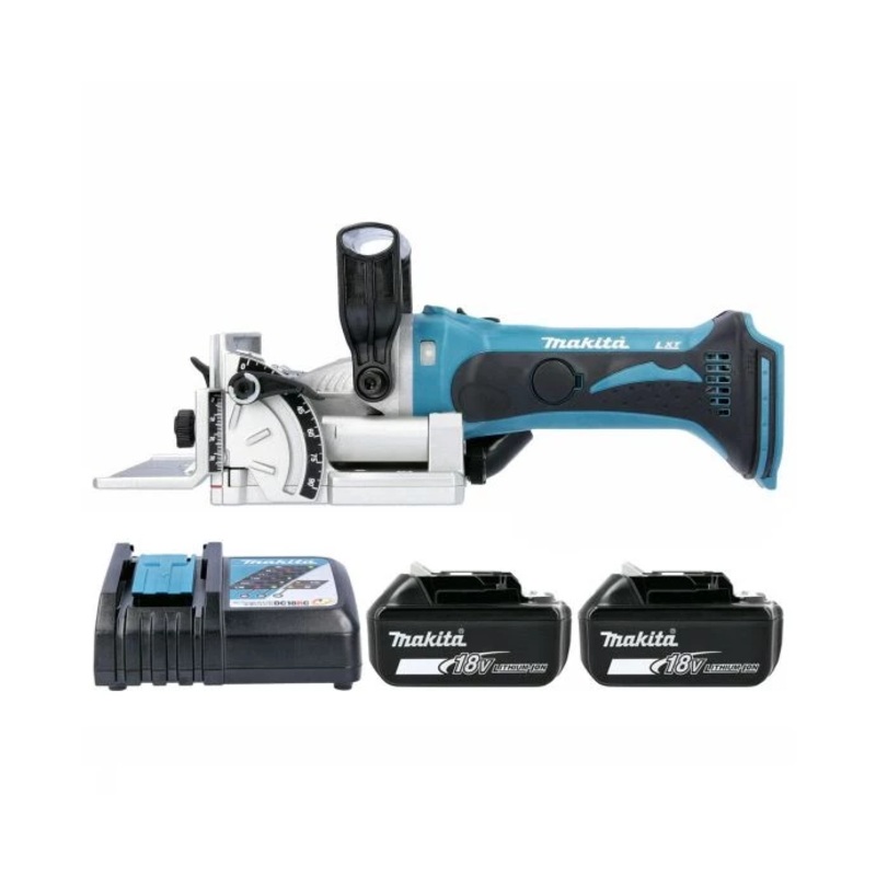 Makita Biscuit Jointer DPJ180Z 18V LXT Cordless With 100mm Blade With 2 x 5.0Ah Batteries & Charger