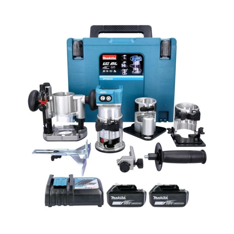 Makita DRT50ZJX3 18v Brushless Router with Extra Bases With 2 x 6.0Ah Batteries & Charger