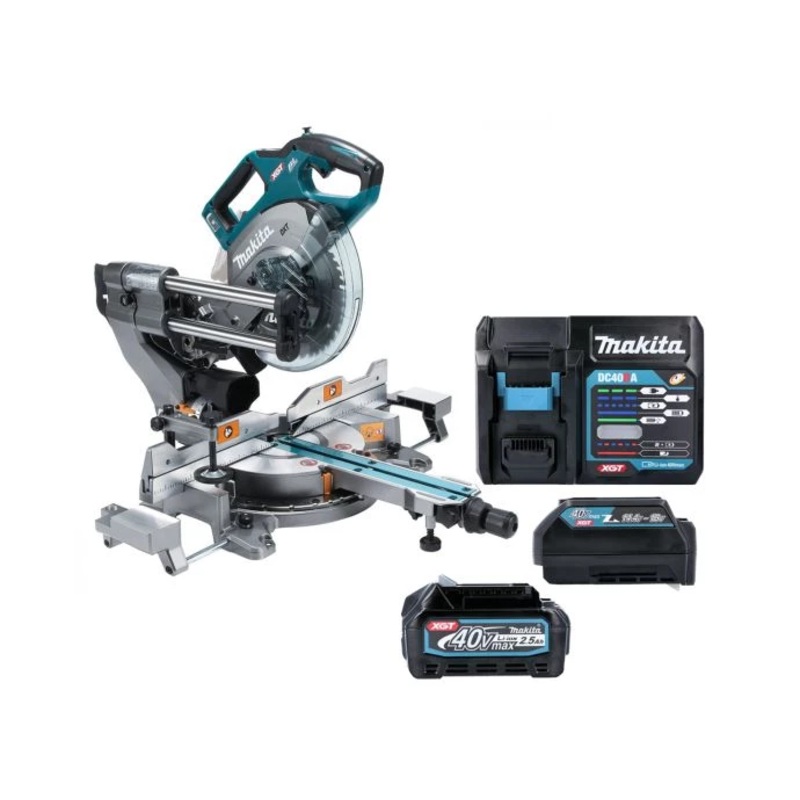 Makita Mitre Saw LS002GZ01 40V Max XGT Cordless Brushless Slide Compound 216mm AWS With 1 x 2.5Ah Battery, Charger & Adaptor
