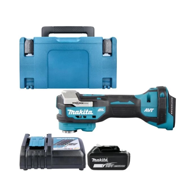 Makita Multi Tool DTM52Z 18V LXT Cordless Brushless Starlock Max Keyless With 1 x 5.0Ah Battery, Charger & Case Type 3
