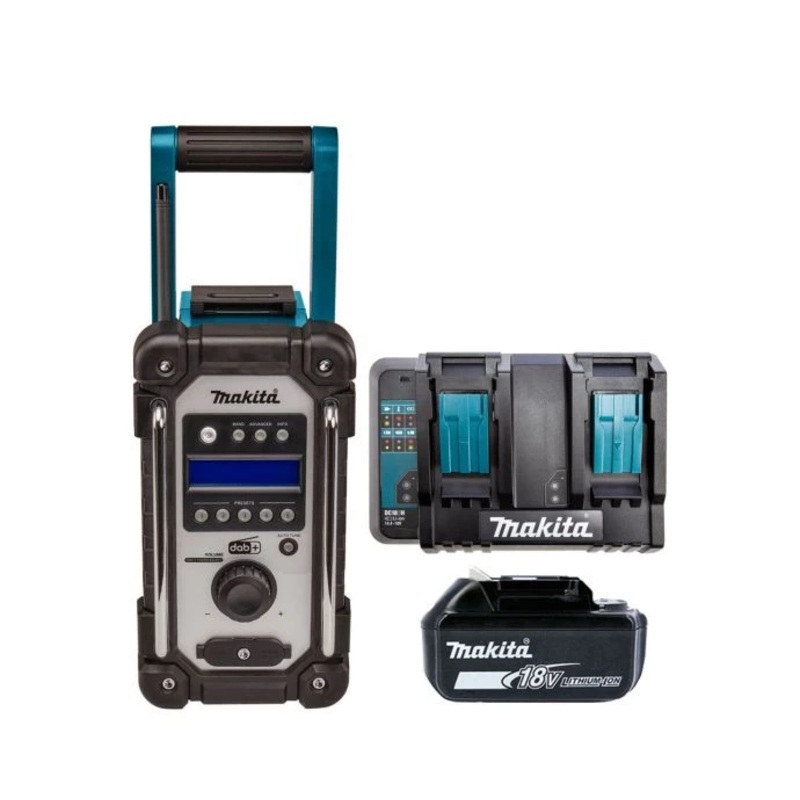 Makita Radio DMR110N 10.8V/18V CXT/LXT Cordless/AC FM/DAB/DAB+ Jobsite With AUX & USB With 1 x 6.0Ah Battery & Twin Port Charger