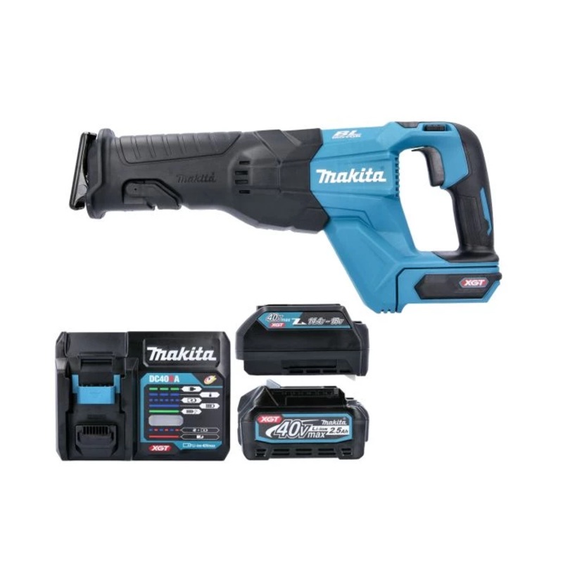 Makita Reciprocating Saw JR001GZ 40V Max XGT Cordless Brushless 2-Speed 32mm Stroke Length With 1 x 2.5Ah Battery, Charger & Adaptor
