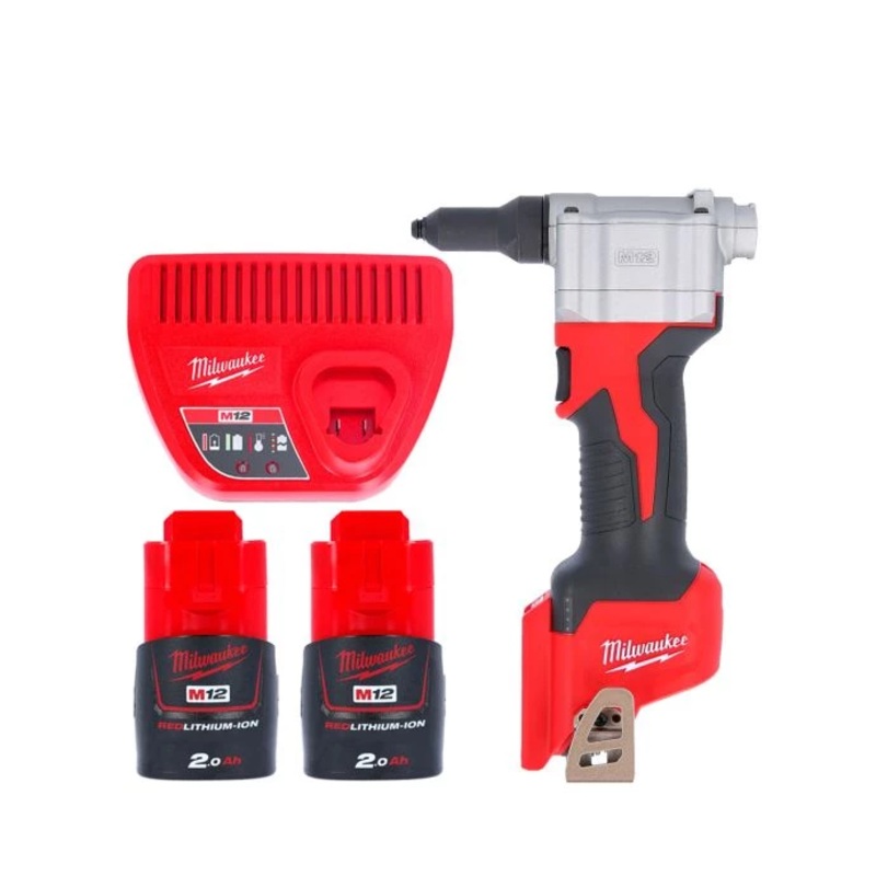 Milwaukee M12BPRT 12V M12 Cordless Pop Rivet Gun With 2 x 2.0Ah Batteries & Charger