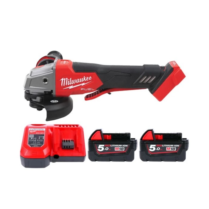 Milwaukee M18FSAGV115XPDB 18V 115mm FUEL Paddle Switch Angle Grinder with 2 x 5.0Ah Batteries & Charger