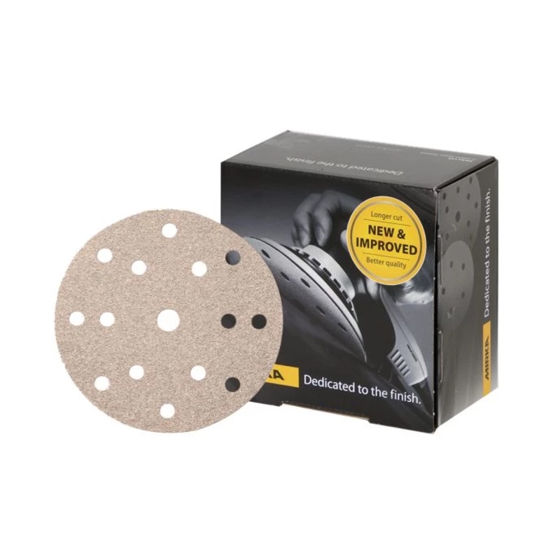 Mirka 2261109912N BaseCut 150mm/6″ Hook & Loop 15 Holes Sanding Discs 120 Grit Pack of 100