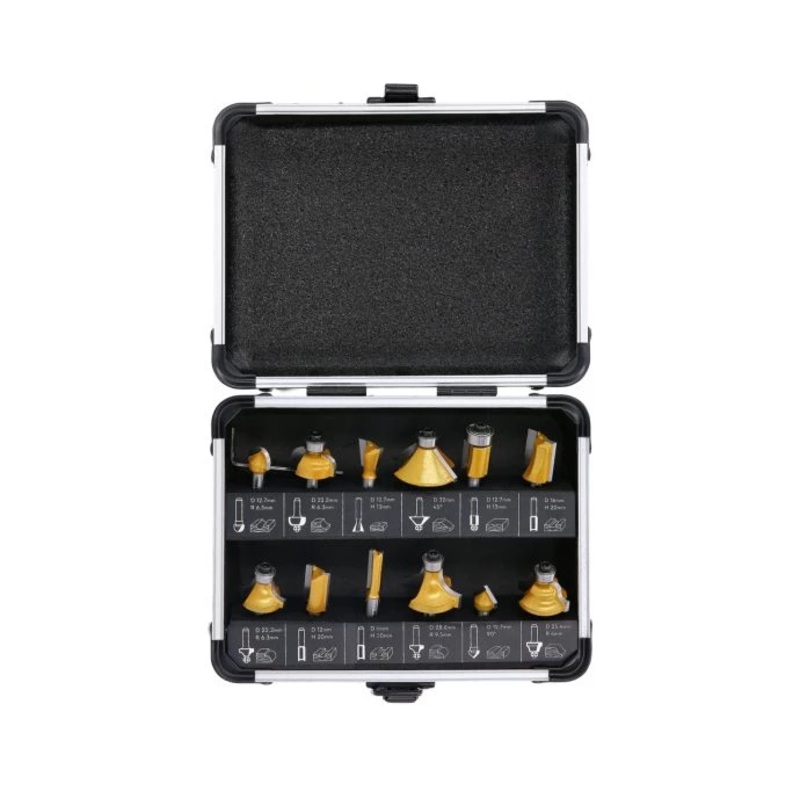 TOUGH MASTER Router Bit Set TCT Tungsten Carbide Tipped ” Shank with case – 12 piece set (TM-RB12A)