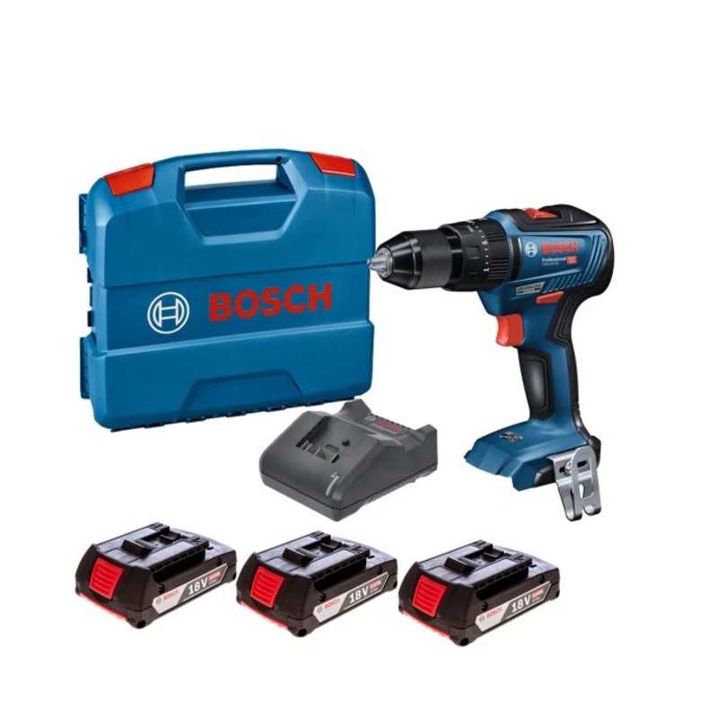Bosch GSB 18V-55 18V Cordless Brushless Combi Drill With 3 x 2.0Ah Batteries, Charger & Carry Case – 0615990M5V
