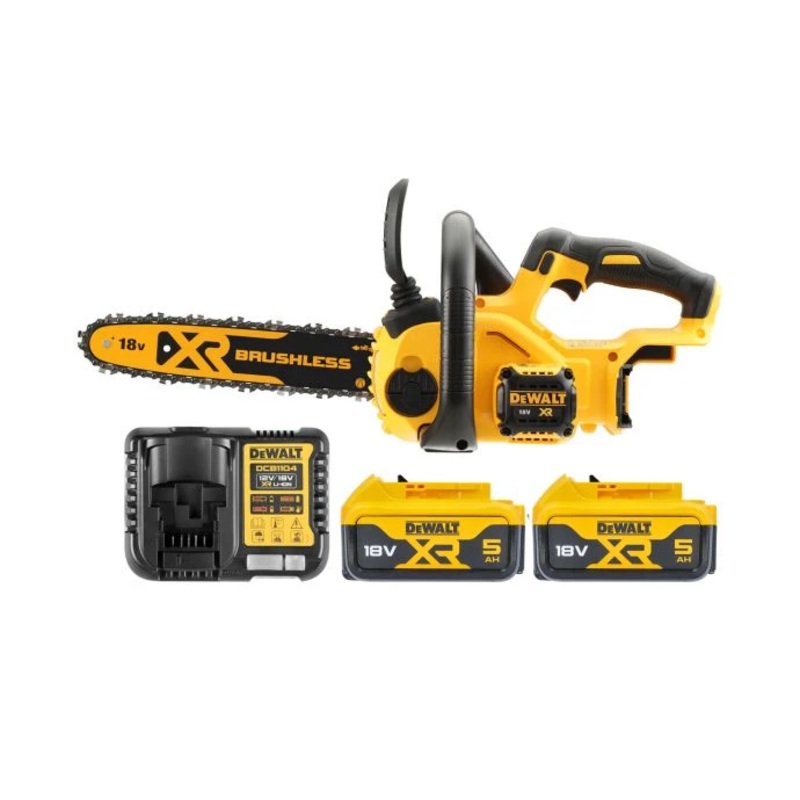 DeWalt DCM565 18V XR Li-ion 30cm Cordless Brushless Compact Chainsaw With 2 x 5.0Ah Batteries & Charger