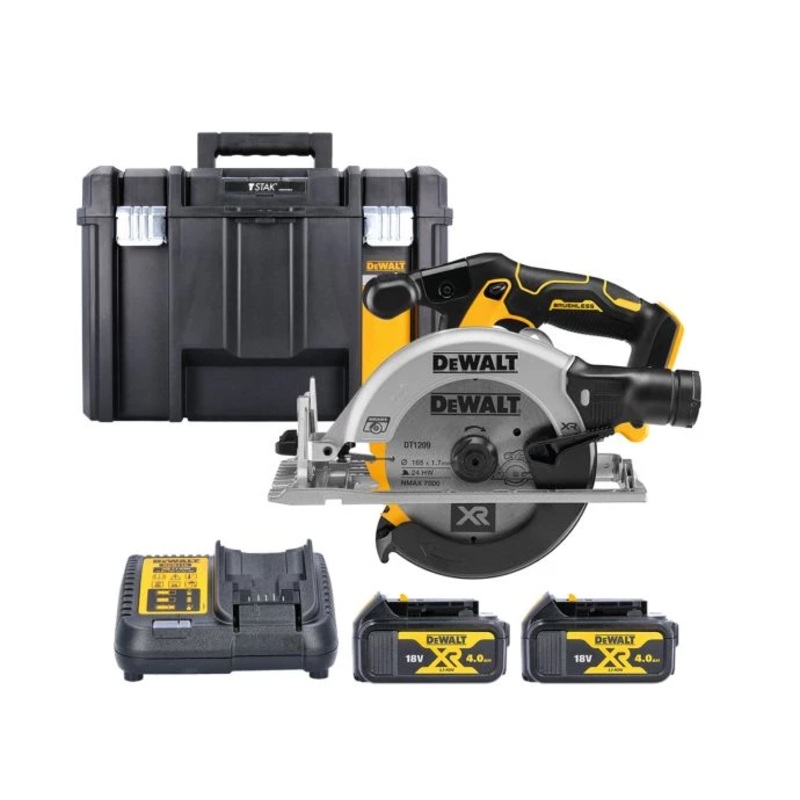 DeWalt DCS565 18V XR Cordless Brushless 165mm Circular Saw With 2 x 4.0Ah Batteries, Charger & TSTAK VI Case