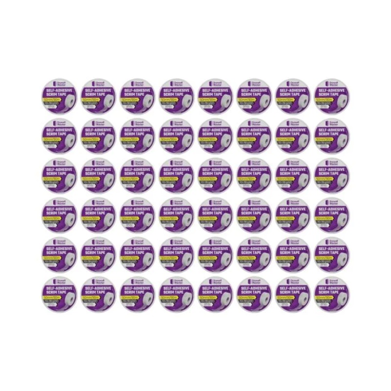 Drywall Master Scrim Tape 50mm x 90m, High Strength Self-Adhesive Fiberglass Mesh Tape Pack of 48