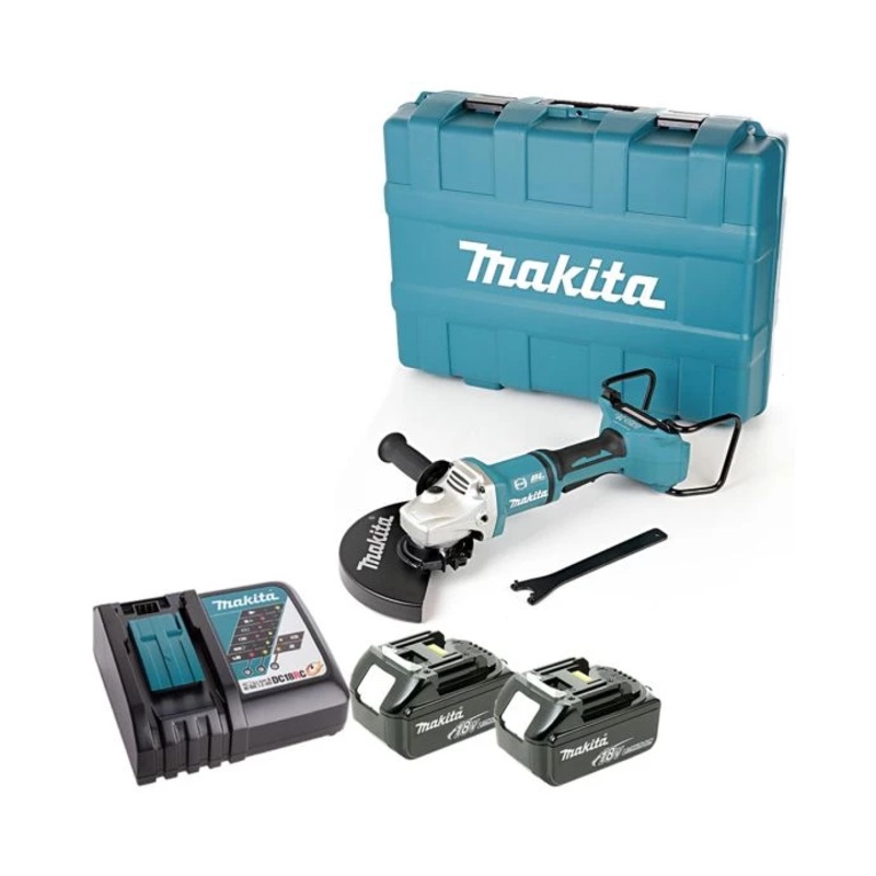 Makita Angle Grinder DGA900Z 18V/36V LXT Cordless 230mm Brushless Paddle Switch With 2 x 3.0Ah Batteries, Charger & Case