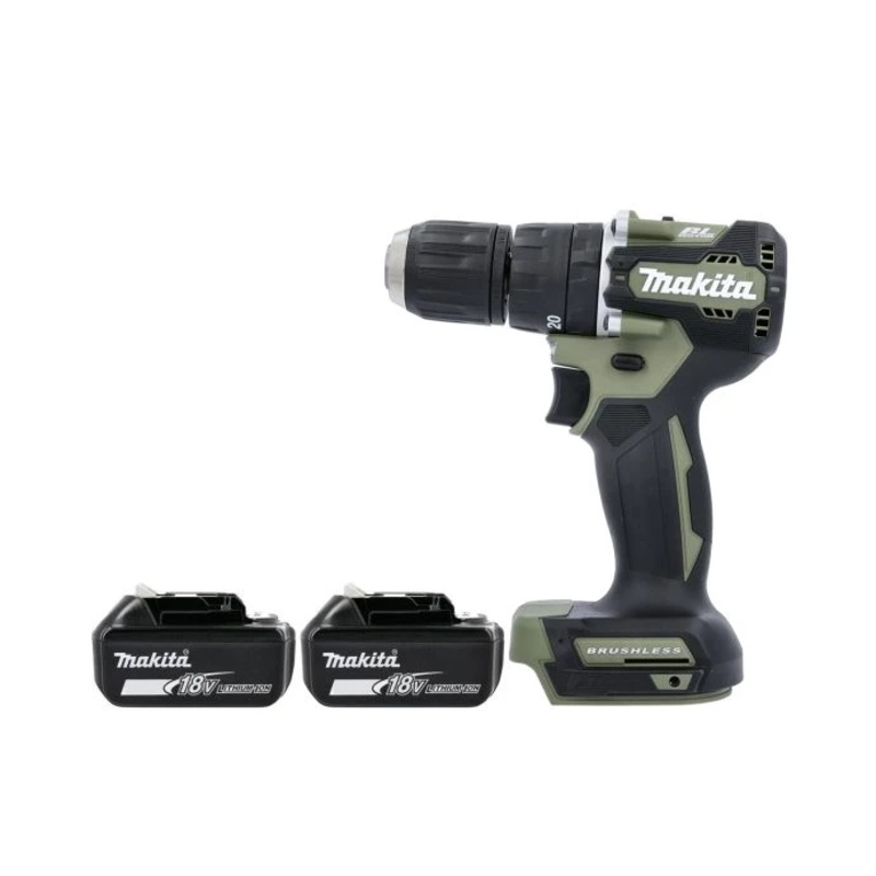Makita Combi Drill DHP487ZO 18V LXT Cordless Brushless 1/2″ 2-Speed Keyless Chuck Max 40Nm Olive Green With 2 x 3.0Ah Batteries
