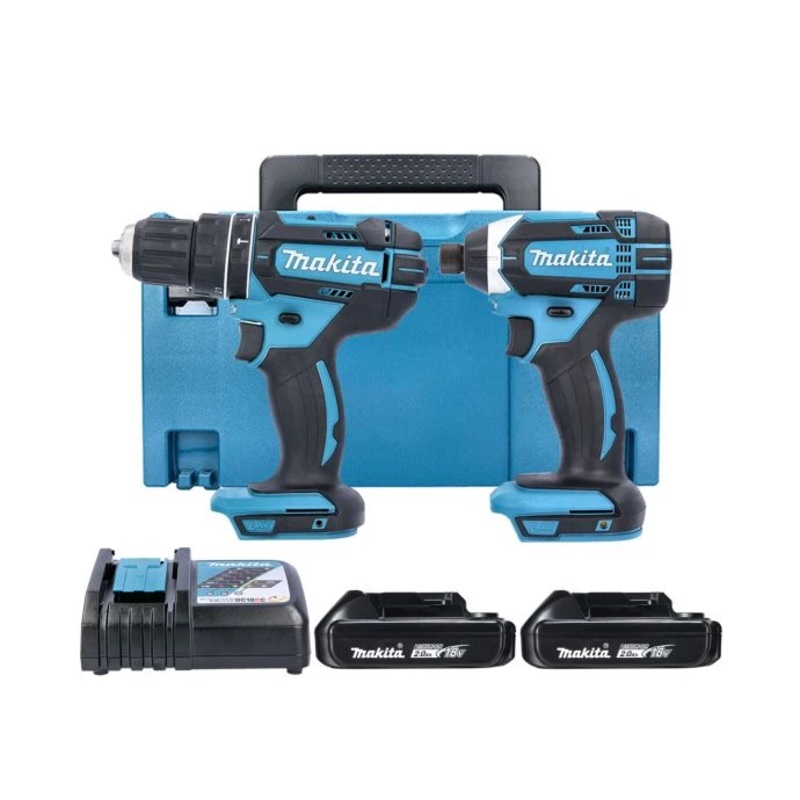 Makita DHP482Z 18V 2-Speed Combi Drill & DTD152Z Impact Driver Twin Pack With 2 x 2.0Ah Batteries, Charger & Case
