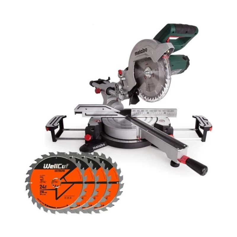 Metabo KGS216M Mitre Saw 240V + 4 x Extra 24T Saw Blades