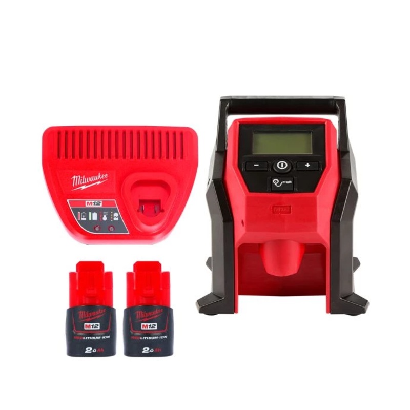 Milwaukee M12BI M12 12V Sub-Compact Inflator With 2 x 2.0Ah Batteries & Charger