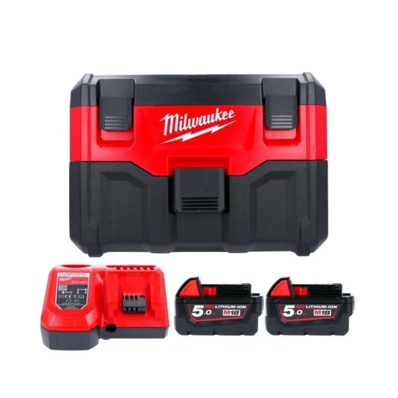 Milwaukee M18VC2 18V 2nd Generation Wet & Dry Vacuum Cleaner With 2 x 5.0Ah Batteries & Charger
