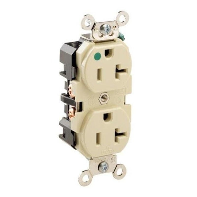 20A Hospital Grade Duplex Receptacle 5-20R Ivory By Leviton 8300-I