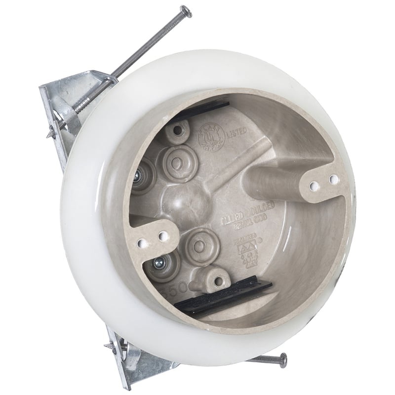 4 Round Ceiling/Fixture Box Depth: 2-7/16 w/ Bar Hanger By Allied Moulded 9350-HNKV2