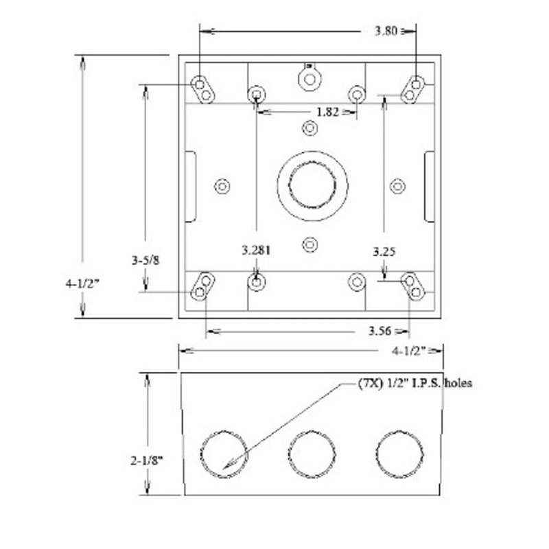 Weatherproof Outlet Box 2 Gang (7) 1/2 Outlets 2 Deep Aluminum Gray By Mulberry Metal 30269
