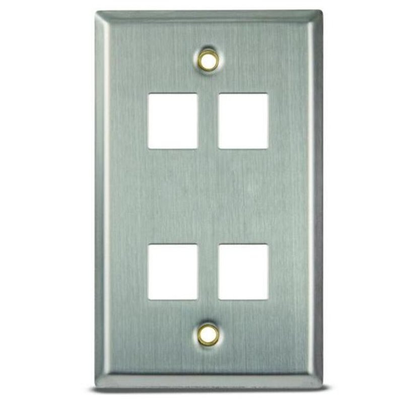 Stainless Steel QUICKPORT Wallplate Single Gang 4-Port By Leviton 43080-1S4